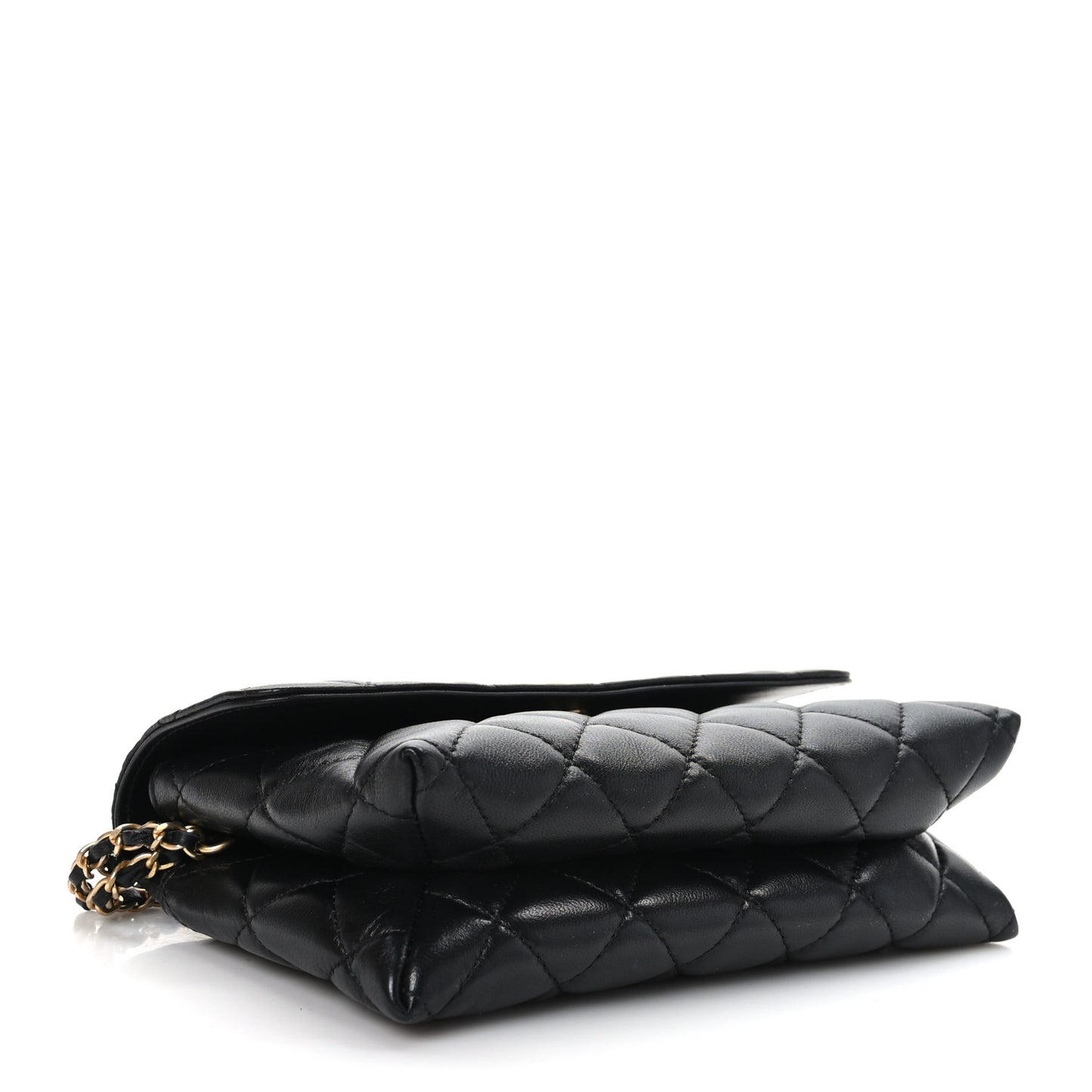 Lambskin Quilted CC Pouch With Handle Black