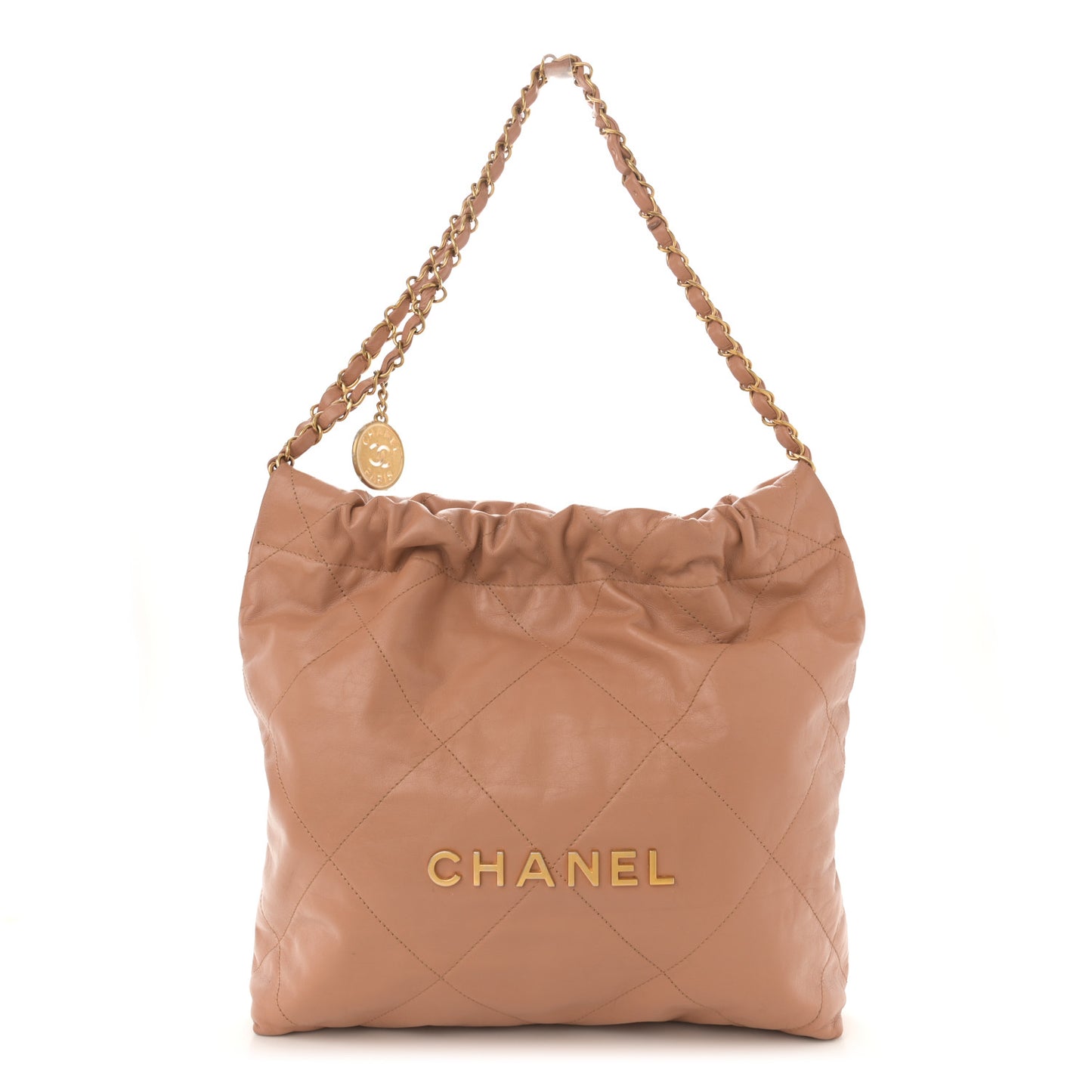 Shiny Calfskin Quilted Small Chanel 22 Beige