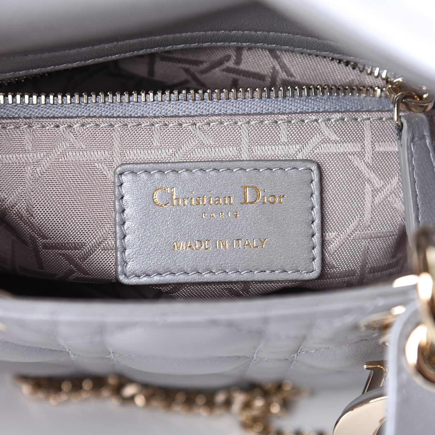 Metallic Lambskin Cannage Mini Lady Dior Grey