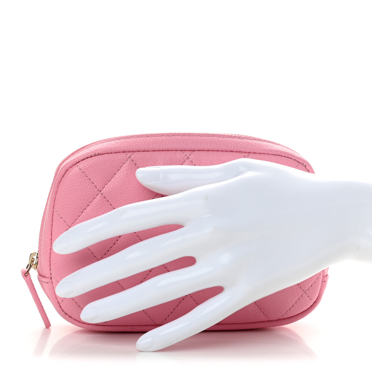 Caviar Quilted Small Curvy Pouch Cosmetic Case Pink
