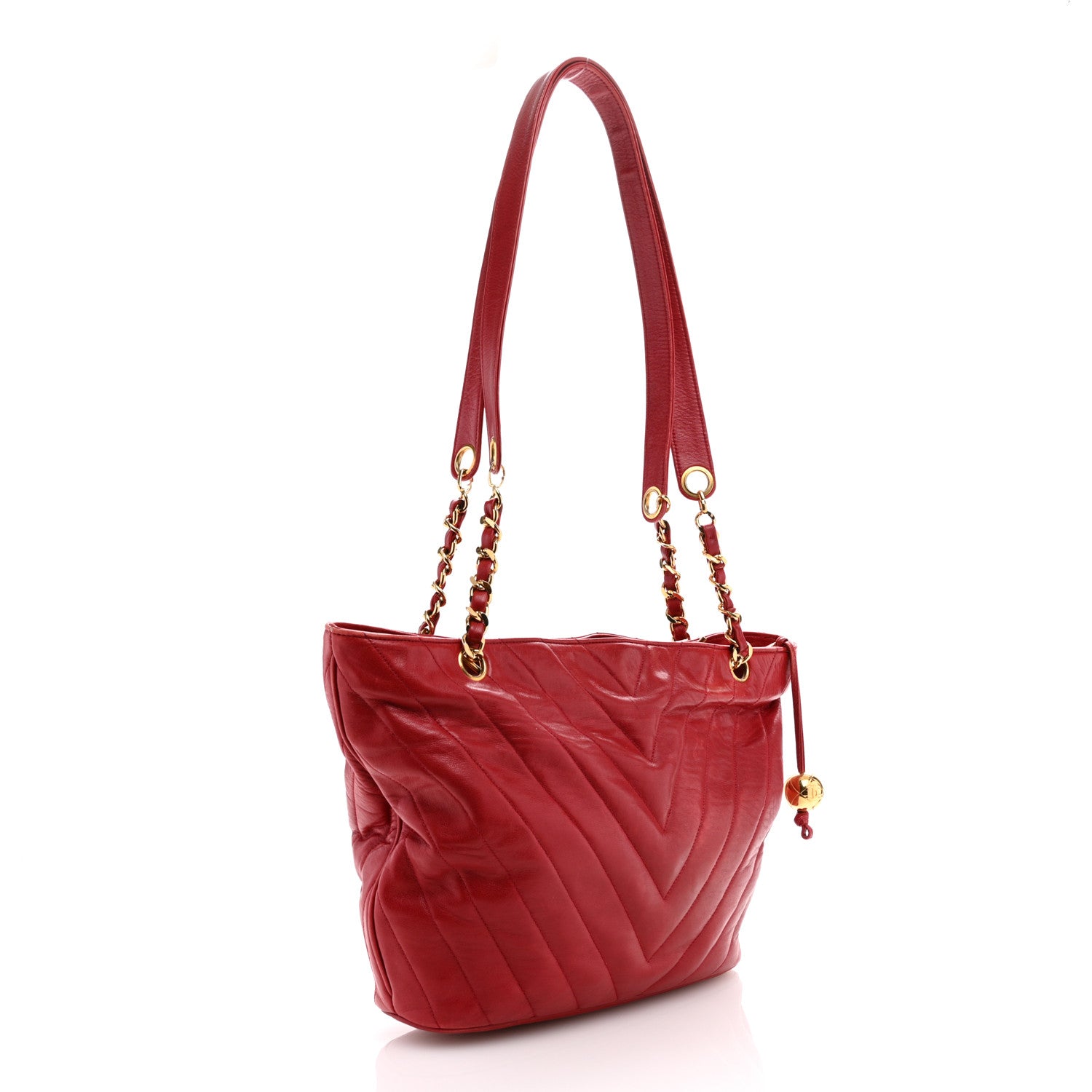 Chanel Lambskin Chevron Quilted Shoulder Bag Red 3 of 14