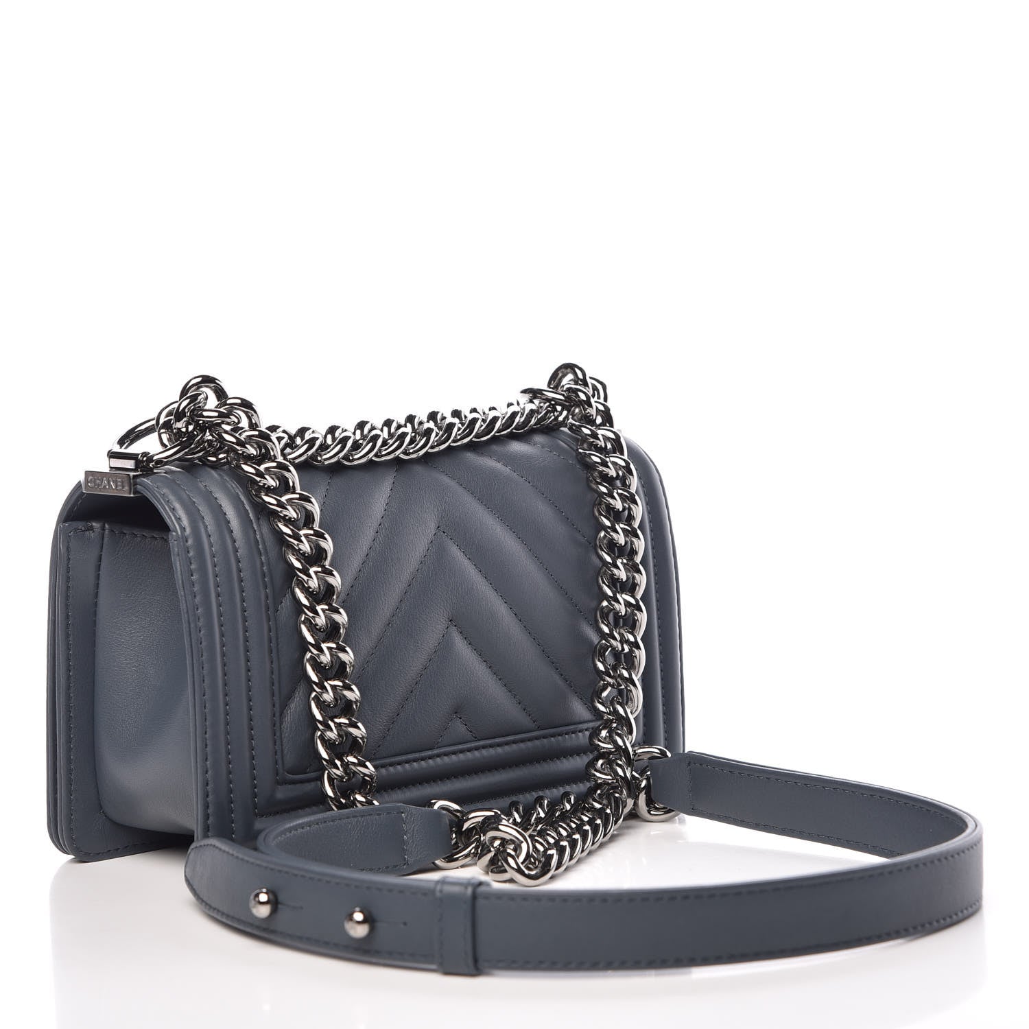 Chanel Calfskin Chevron Quilted Small Boy Flap Grey 3 of 12