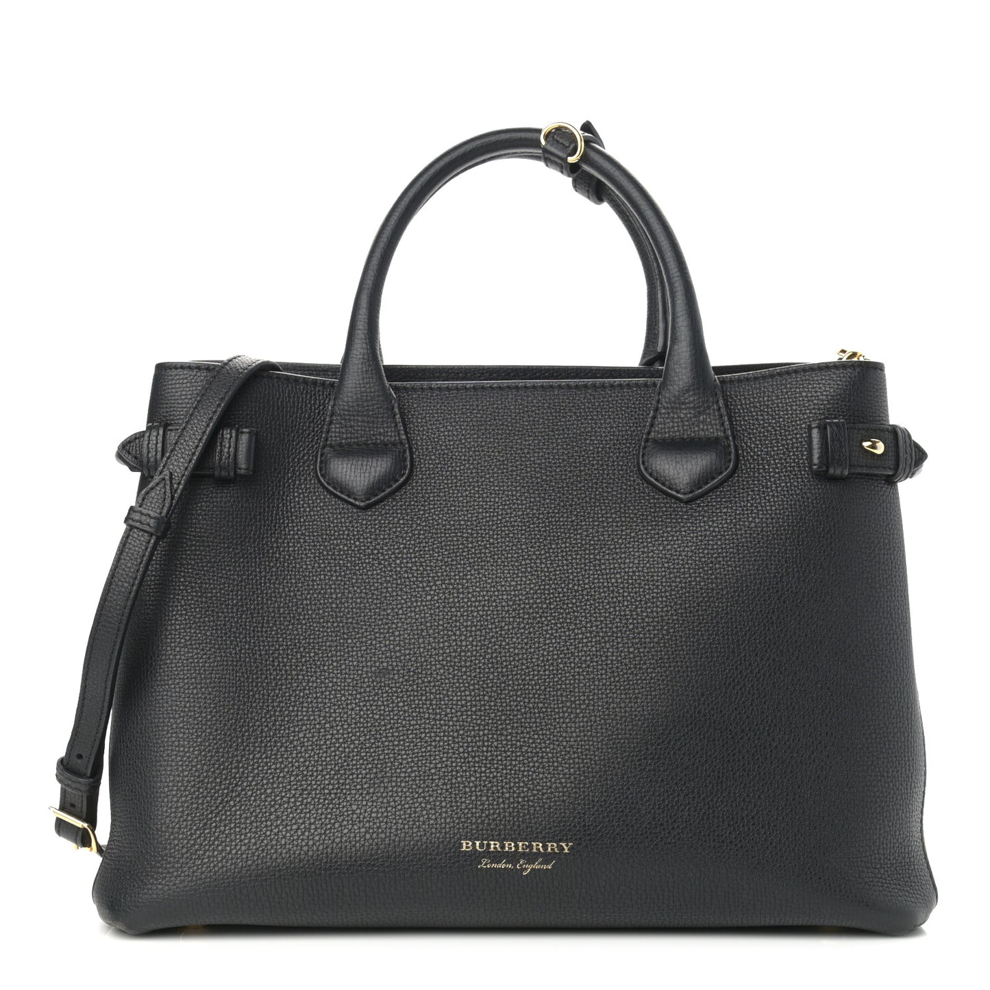Grainy Calfskin House Check Medium Banner Tote Black