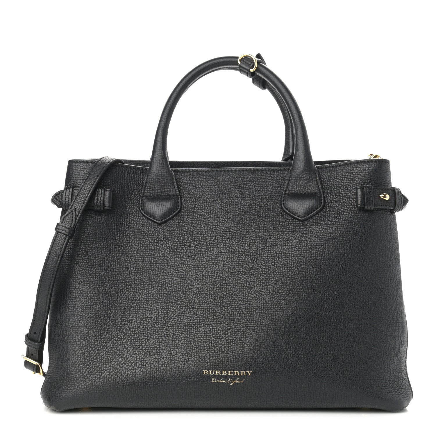 Burberry Grainy Calfskin House Check Medium Banner Tote Black 1 of 14