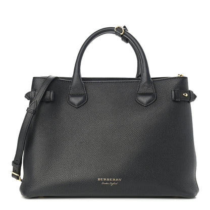 Burberry Grainy Calfskin House Check Medium Banner Tote Black 1 of 14