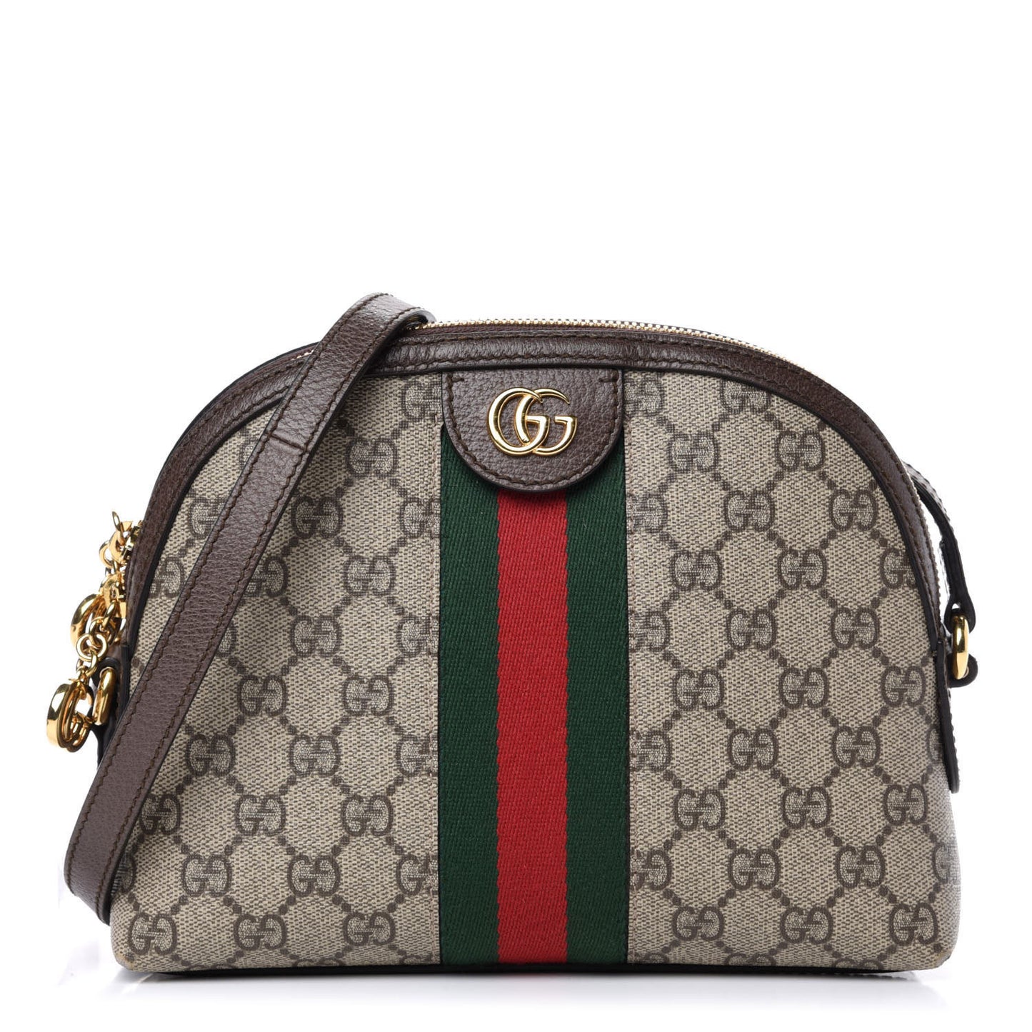 GG Supreme Monogram Textured Dollar Calfskin Web Small Ophidia Dome Shoulder Bag Beige Ebony New Acero