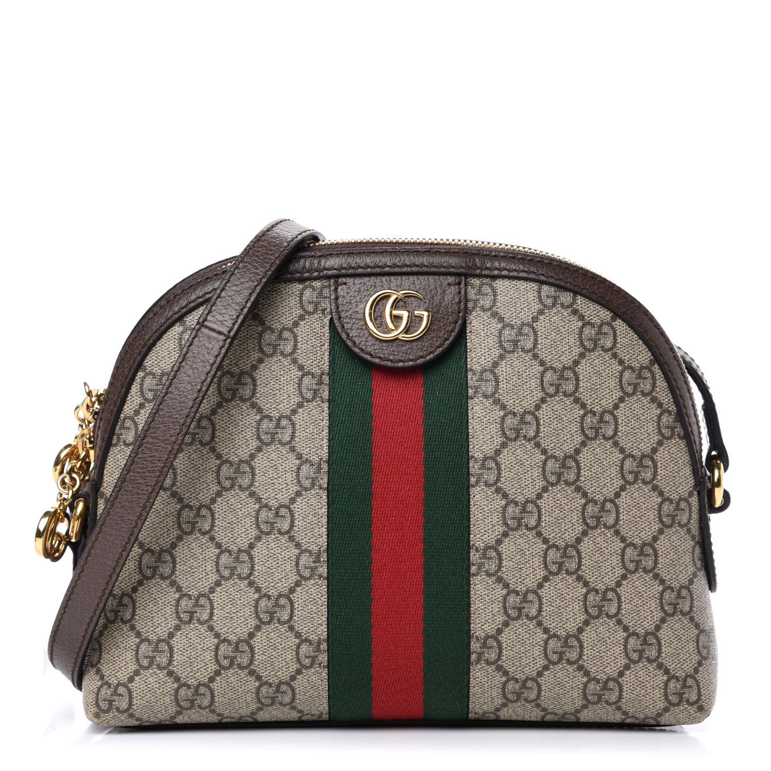Gucci GG Supreme Monogram Textured Dollar Calfskin Web Small Ophidia Dome Shoulder Bag Beige Ebony New Acero 1 of 10