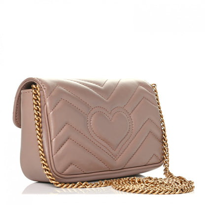 Gucci Calfskin Matelasse Super Mini GG Marmont Shoulder Bag Porcelain Rose 2 of 5