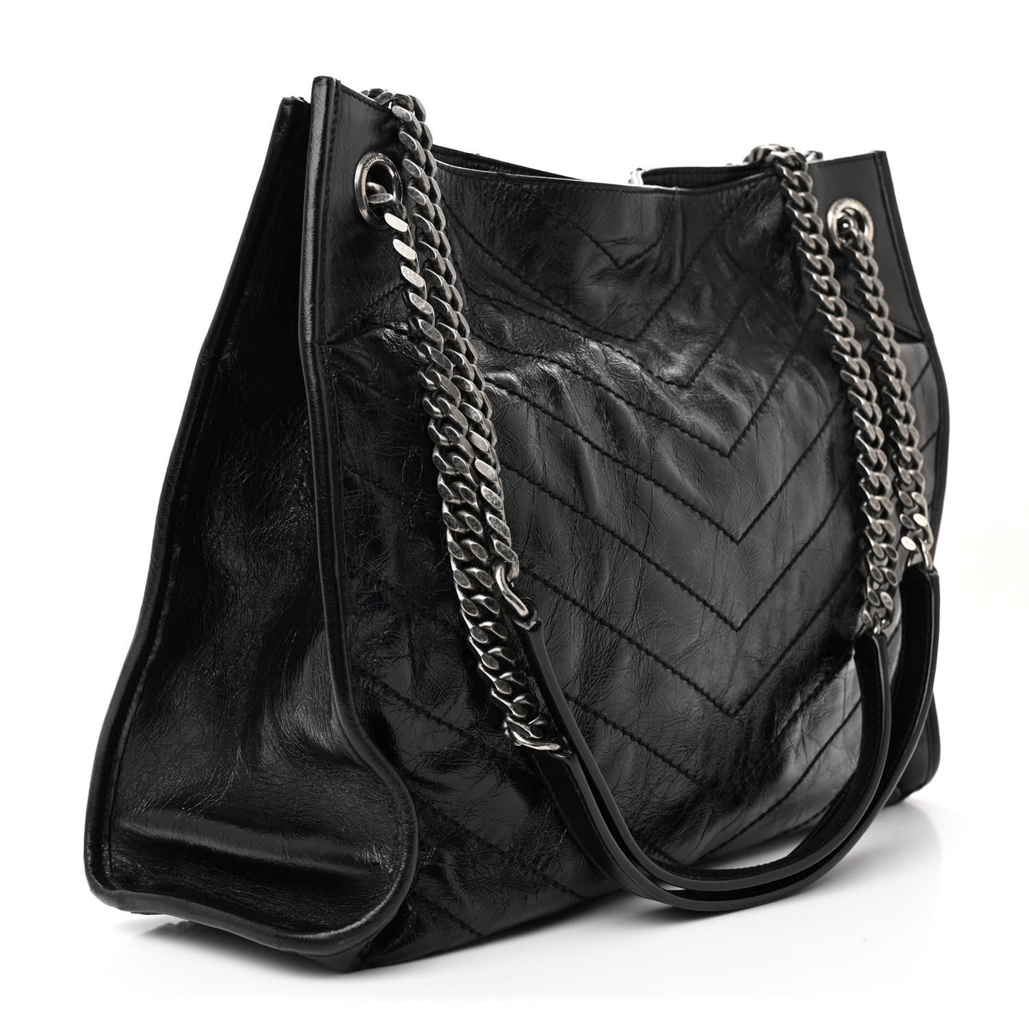 Crinkled Calfskin Matelasse Monogram Medium Niki Shopper Tote Black