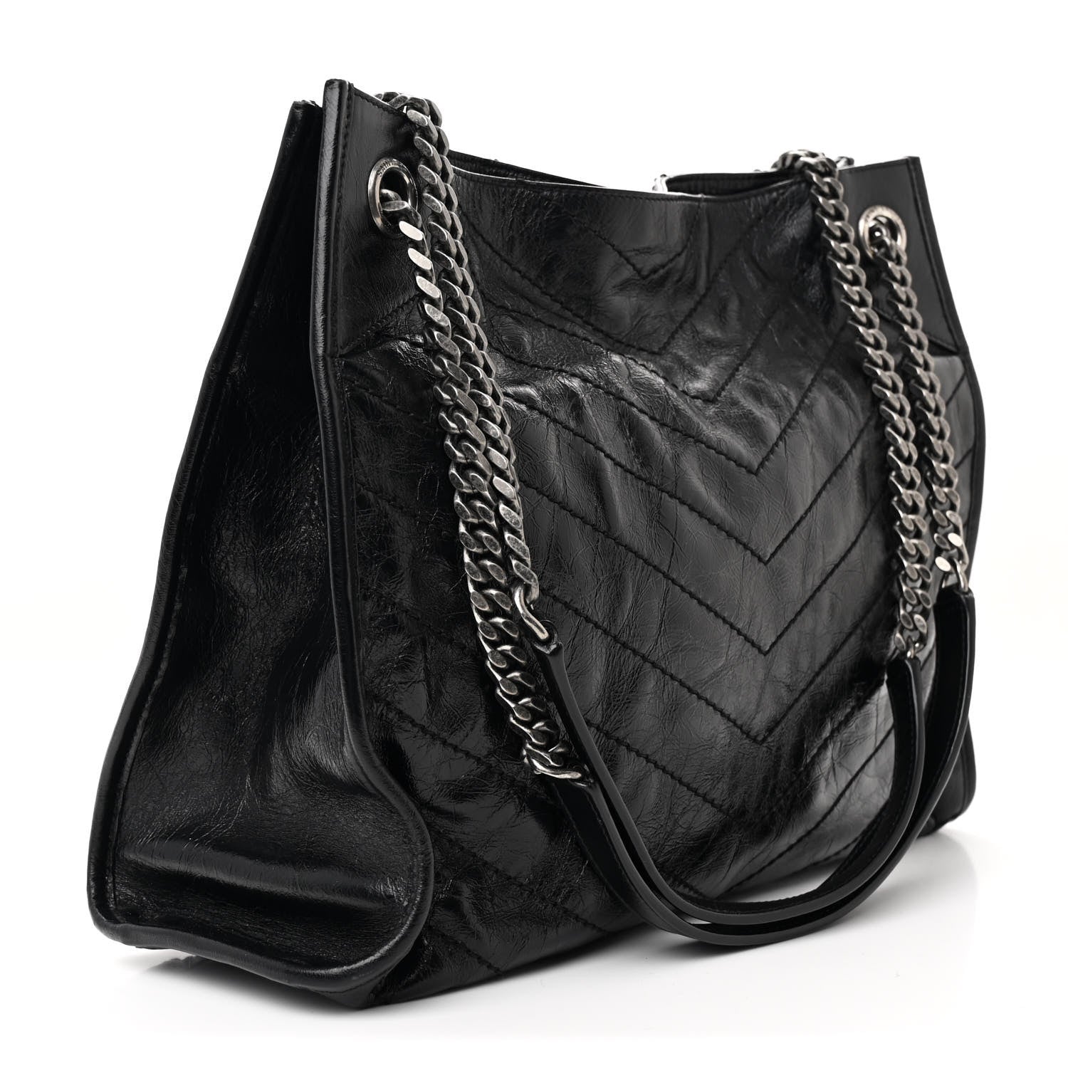 Saint Laurent Crinkled Calfskin Matelasse Monogram Medium Niki Shopper Tote Black 3 of 11
