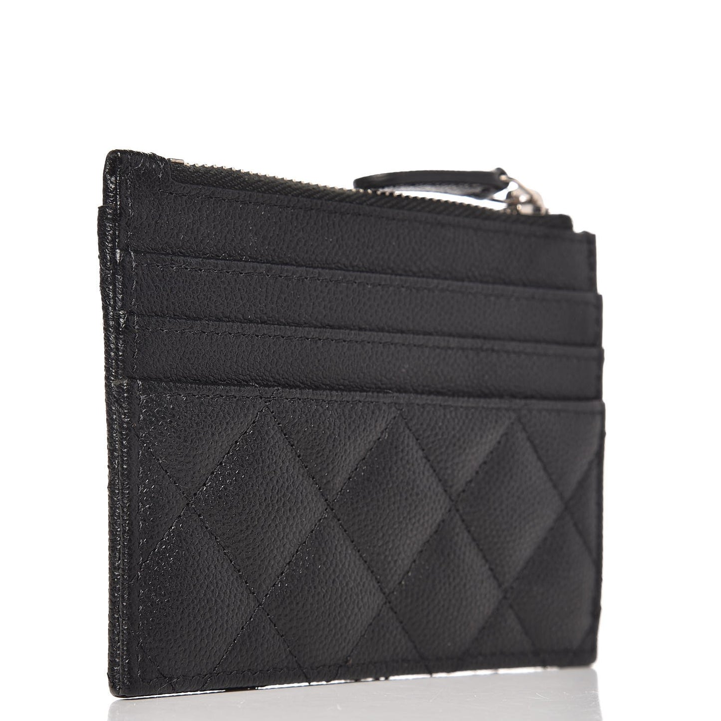 Caviar Quilted CC Zip Card Holder Black