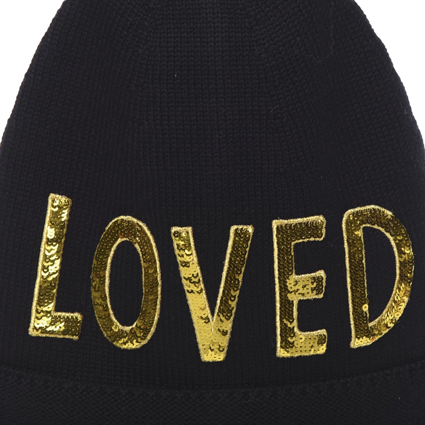Wool Sequin Loved Beanie Hat M Black