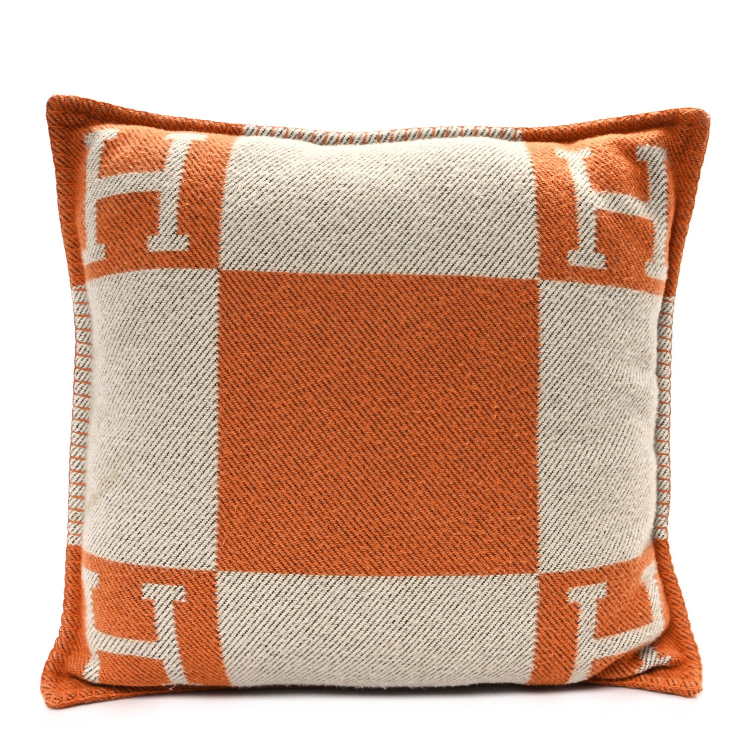 Hermes Wool Cashmere Avalon Pillow GM Ecru Potiron 1 of 4
