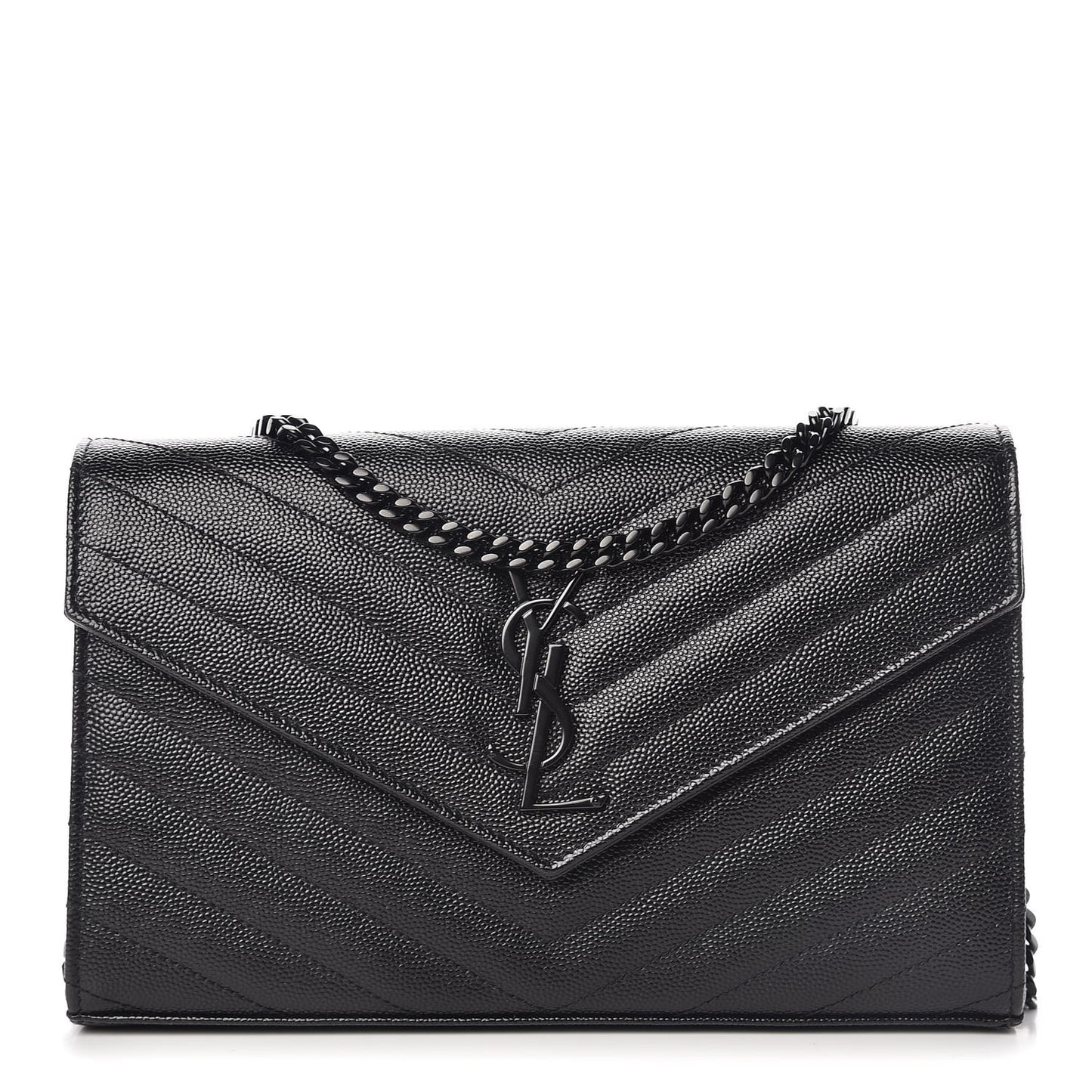 Grain De Poudre Matelasse Chevron Monogram Chain Wallet Black