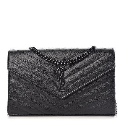 Saint Laurent Grain De Poudre Matelasse Chevron Monogram Chain Wallet Black 1 of 8