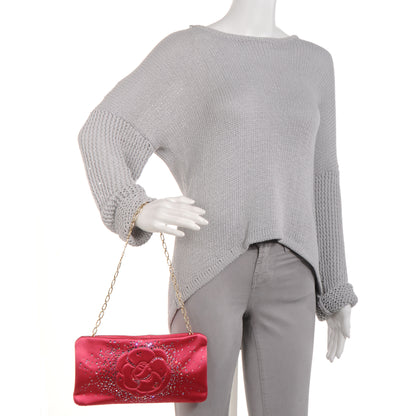 Chanel Satin Diamante Camellia Evening Clutch Bag Pink 2 of 8