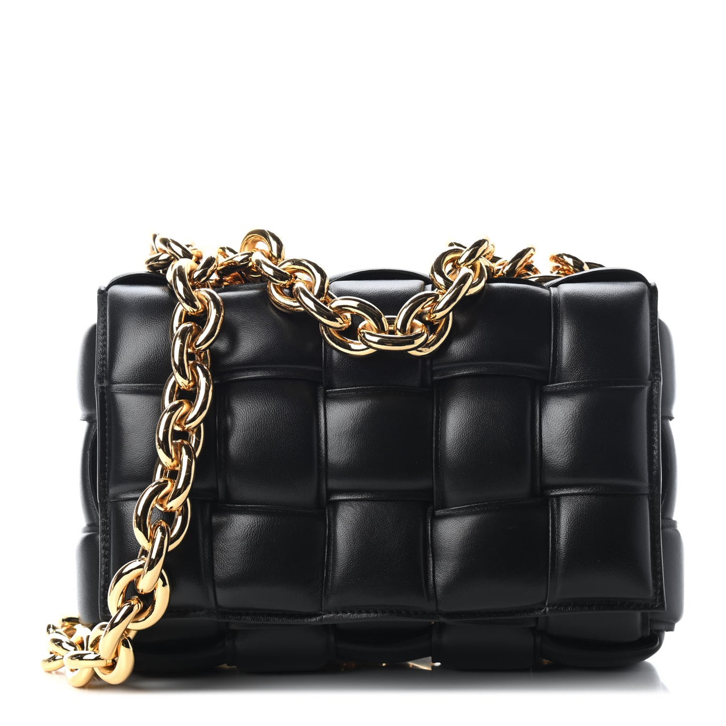 Lambskin Maxi Intreccio Padded Chain Cassette Crossbody Bag Black