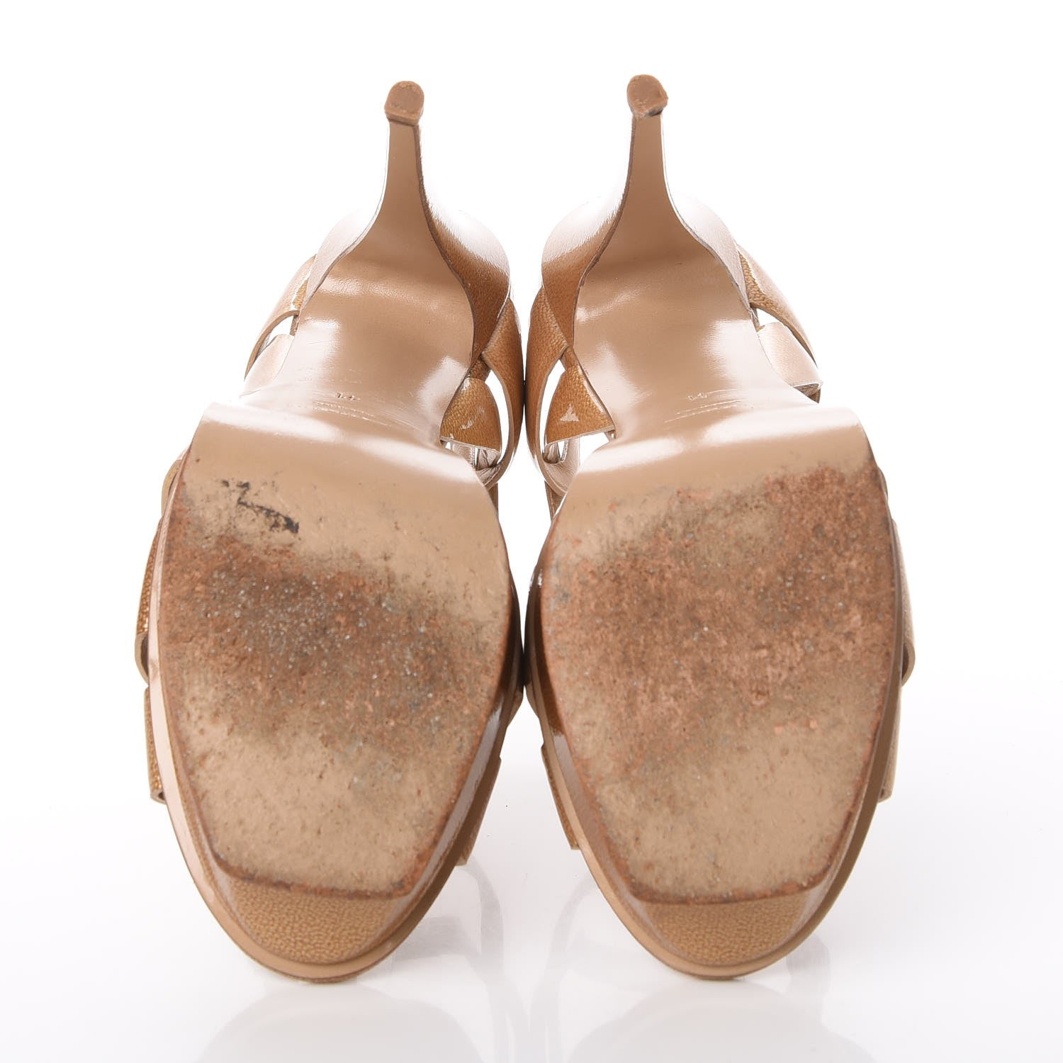 Saint Laurent Pebbled Patent Tribute 105 Platform Sandals 41 Gold 7 of 11
