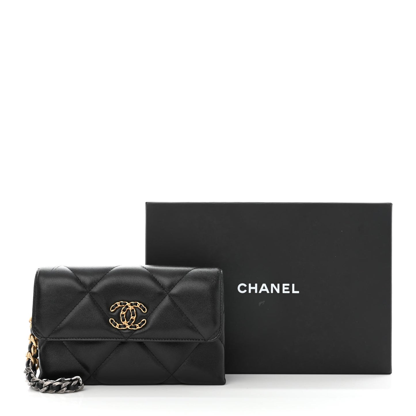 Lambskin Quilted Chanel 19 Flap Clutch Black