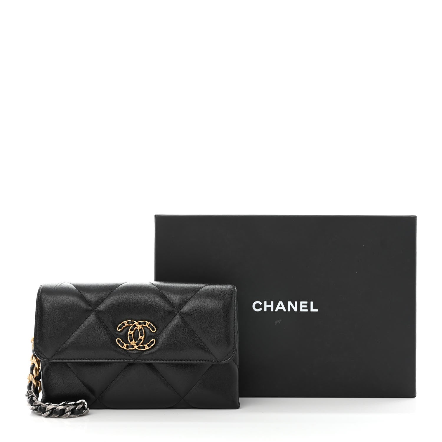 Chanel Lambskin Quilted Chanel 19 Flap Clutch Black 14 of 14