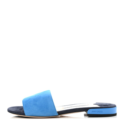 Jimmy Choo Suede Joni Flat Slide Sandals 37 Blue 1 of 7
