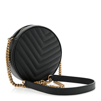 Saint Laurent Grain De Poudre Matelasse Chevron Quilted Round Vinyle Camera Bag Black 3 of 11