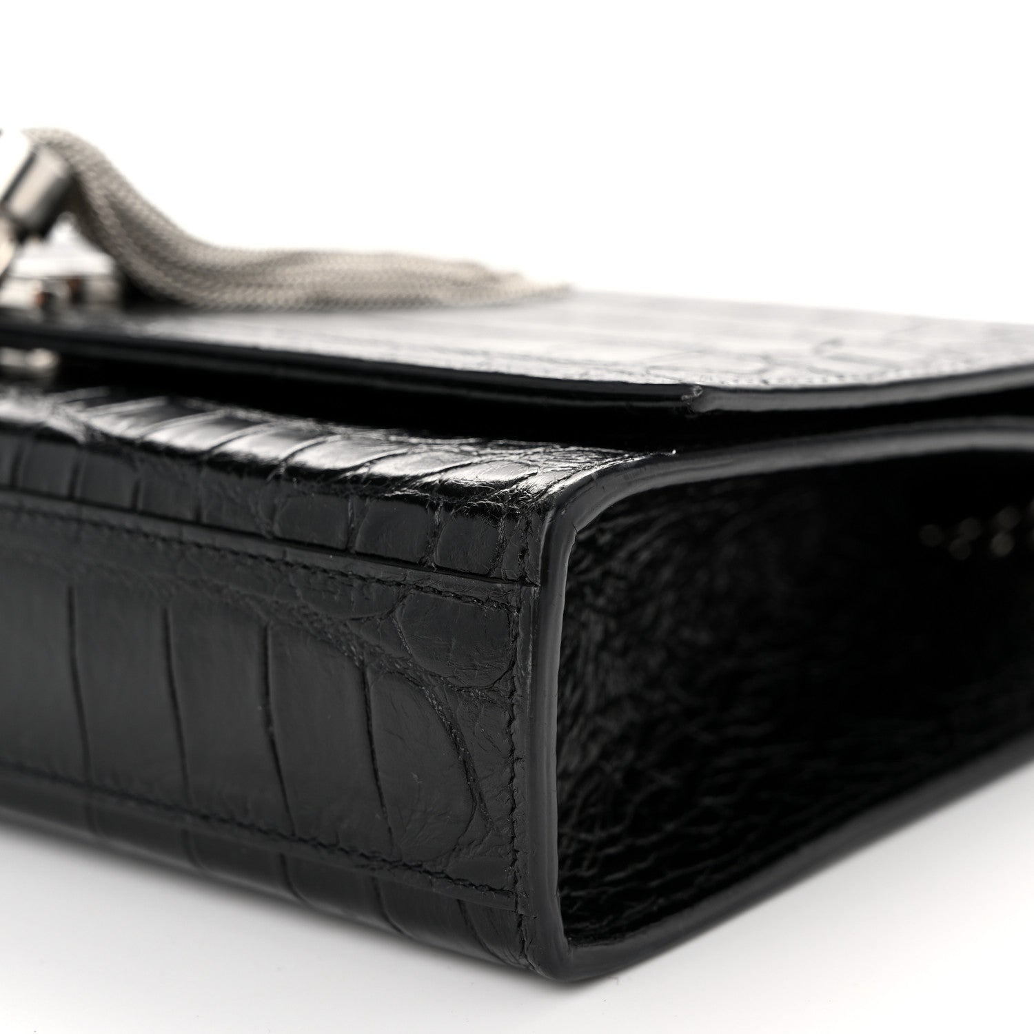 Saint Laurent Calfskin Crocodile Embossed Medium Classic Monogram Kate Tassel Satchel Black 9 of 9