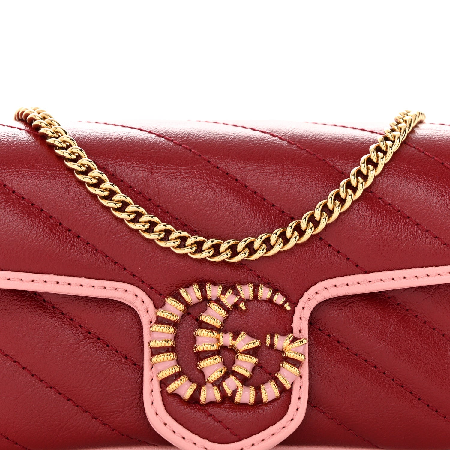 Gucci Azalea Calfskin Enamel Matelasse Diagonal Super Mini Torchon GG Marmont Shoulder Bag New Cherry Red Wild Rose 8 of 10