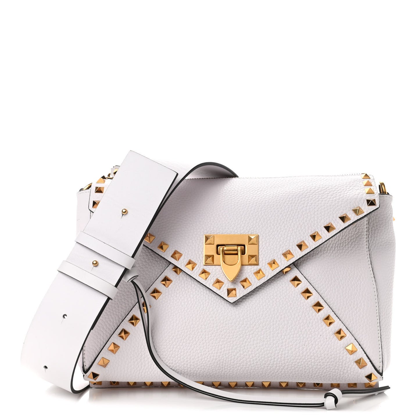 Pebbled Calfskin Medium Rockstud Hype Shoulder Bag White