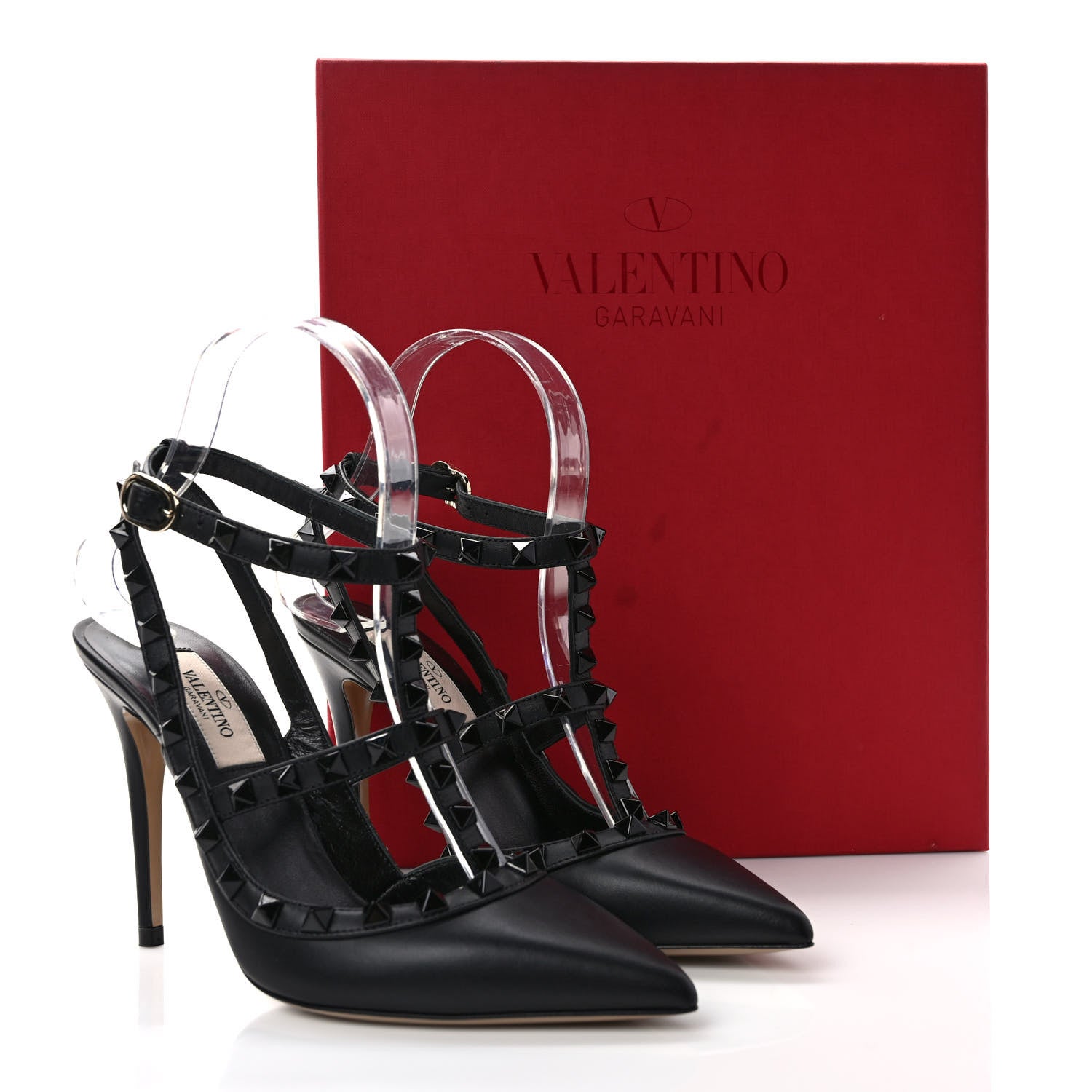 Valentino Garavani Calfskin Lacquered Monochrome Rockstud Ankle Strap 100mm Pumps 36 Black 8 of 9