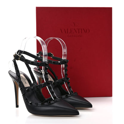 Valentino Garavani Calfskin Lacquered Monochrome Rockstud Ankle Strap 100mm Pumps 36 Black 8 of 9