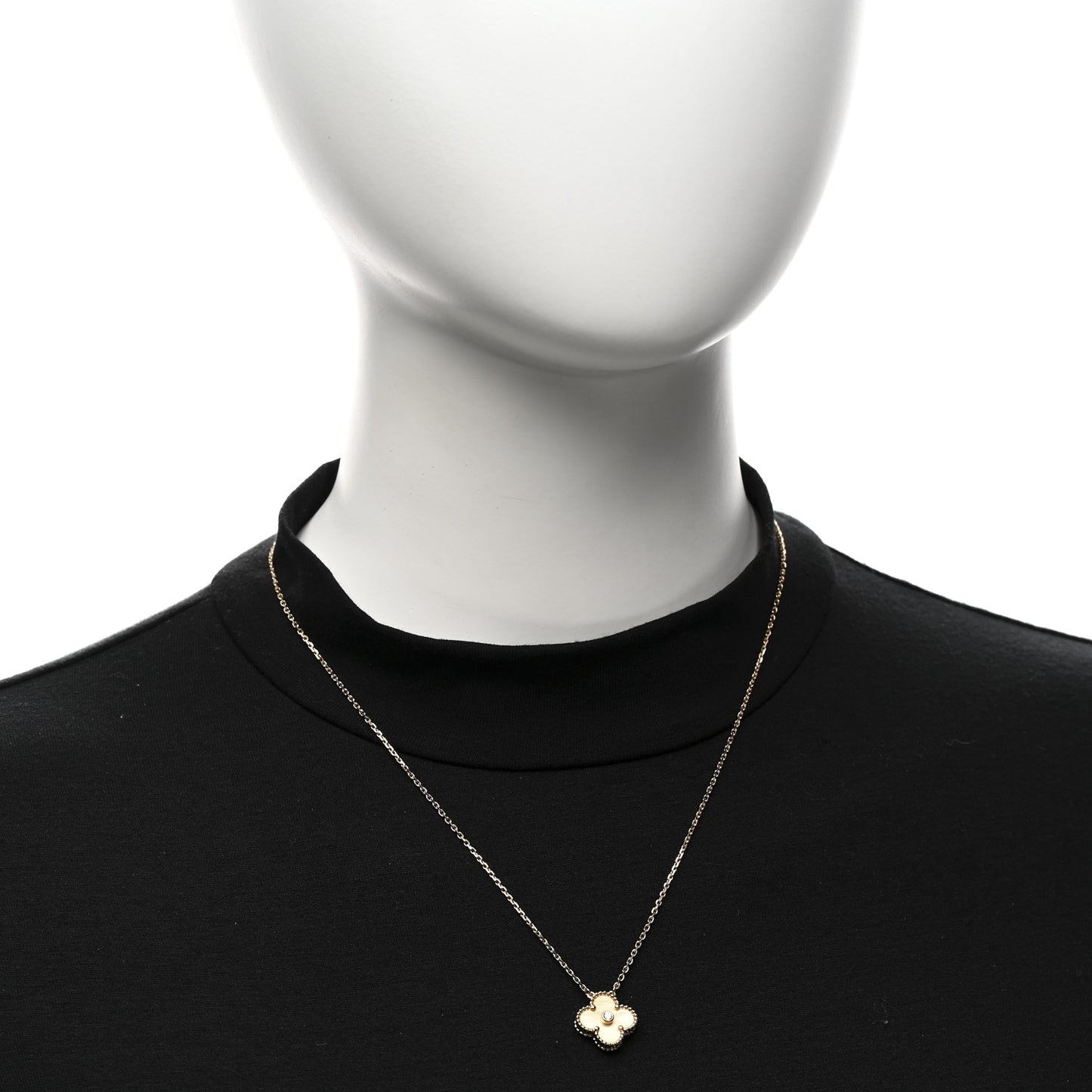 18K Yellow Gold Diamond Yellow Mother of Pearl Vintage Alhambra Pendant Necklace