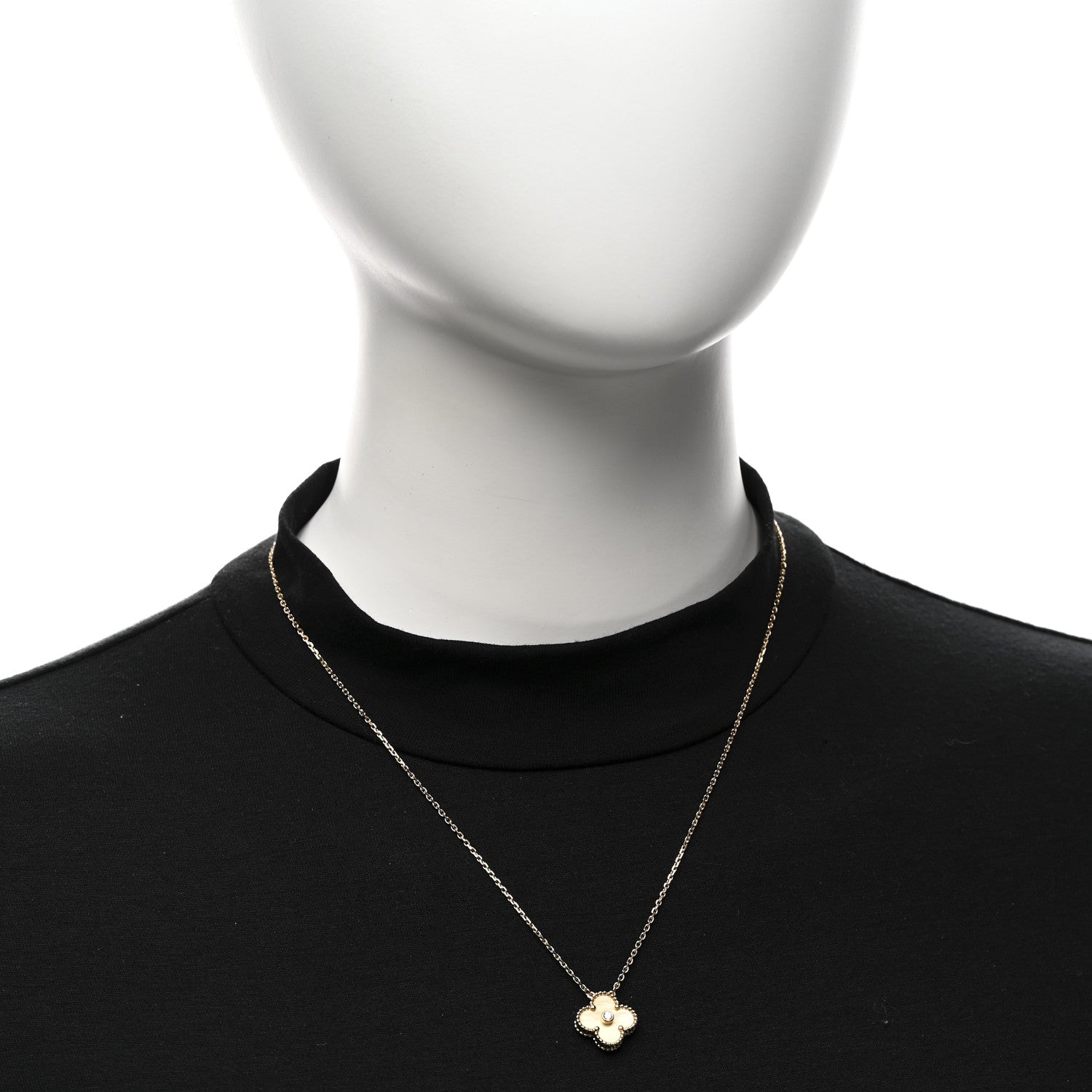 Van Cleef & Arpels 18K Yellow Gold Diamond Yellow Mother of Pearl Vintage Alhambra Pendant Necklace 2 of 6
