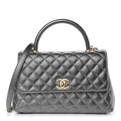 Chanel Metallic Caviar Quilted Small Coco Handle Flap Silver 1 of 10