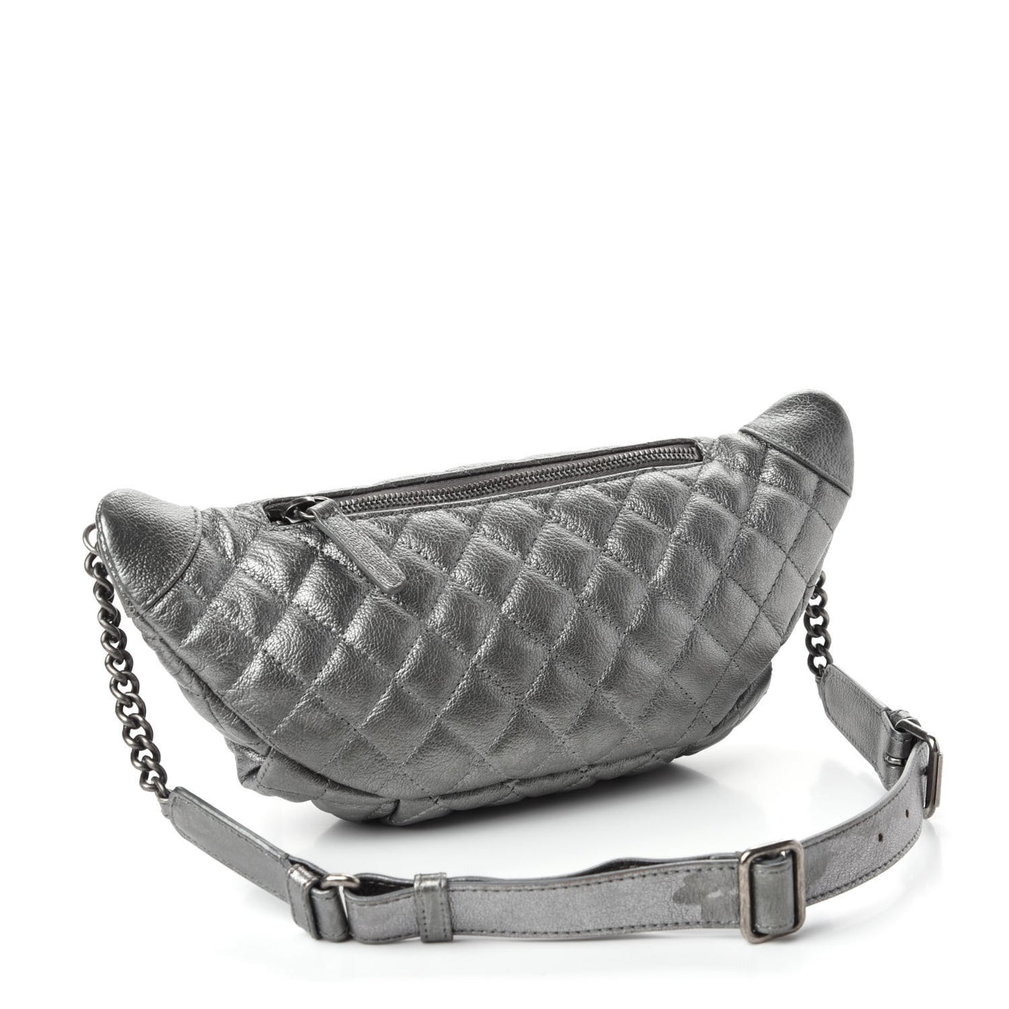 Metallic Goatskin Quilted Banane Waist Bag Fanny Pack Silver