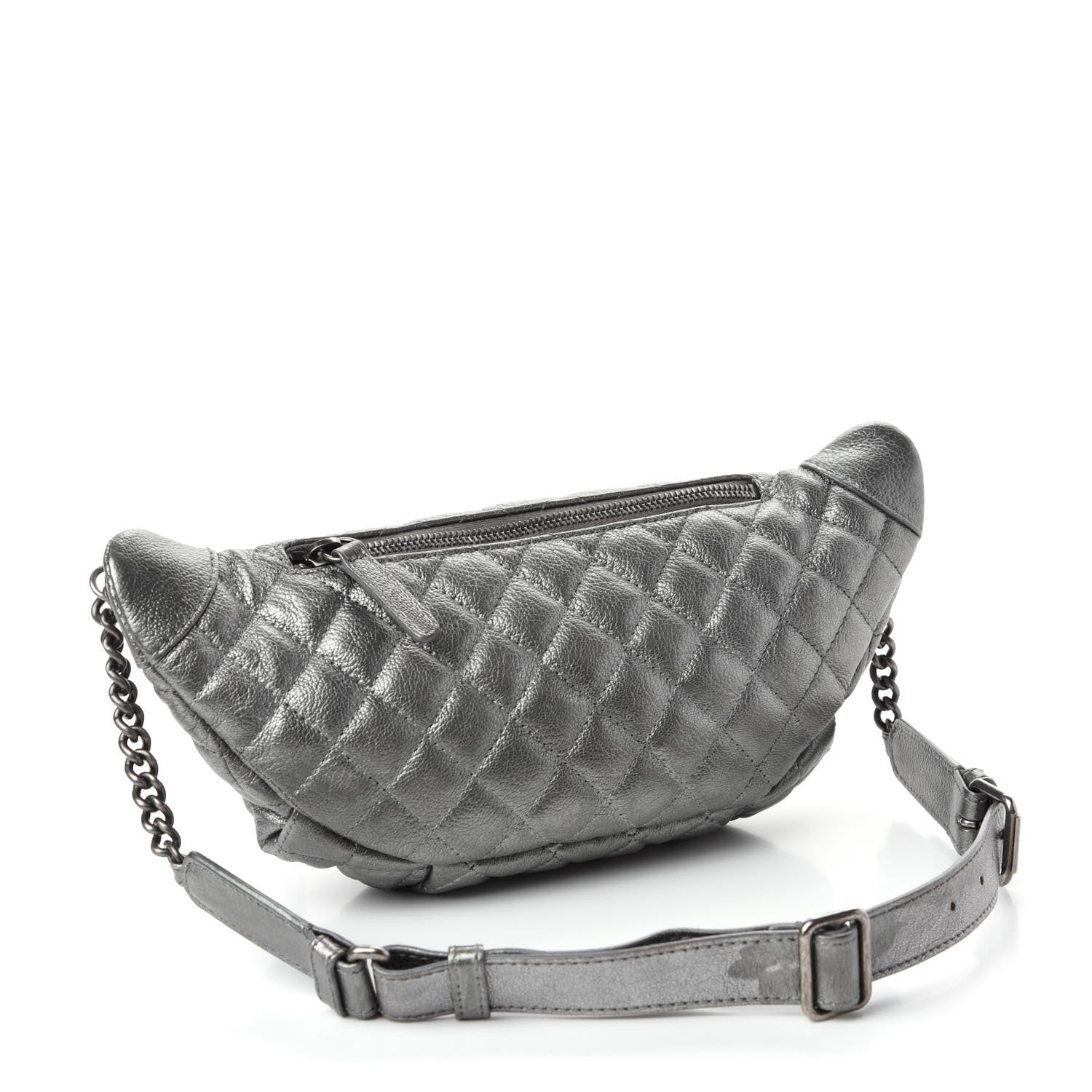 Chanel Metallic Goatskin Quilted Banane Waist Bag Fanny Pack Silver 3 of 11
