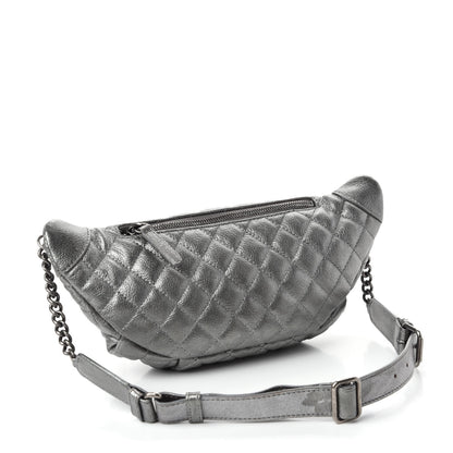 Chanel Metallic Goatskin Quilted Banane Waist Bag Fanny Pack Silver 3 of 11