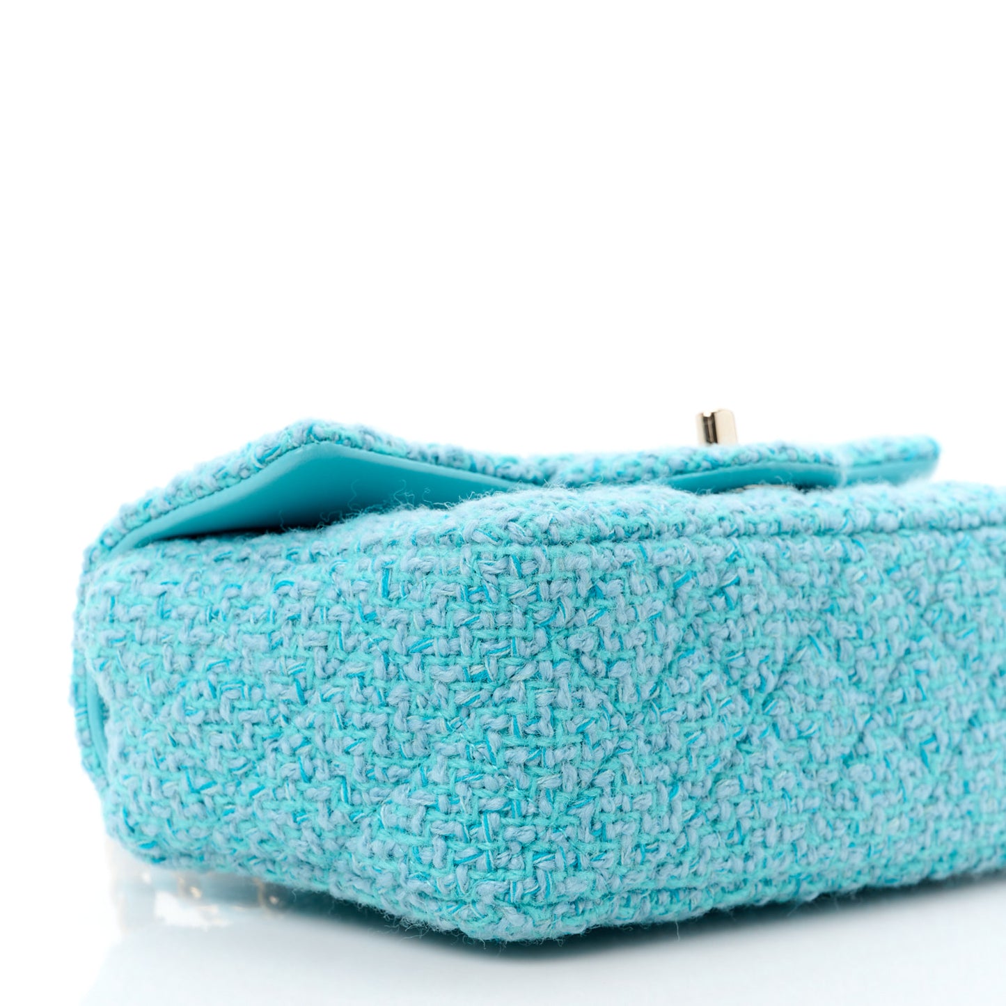 Wool Tweed Quilted Mini Rectangular Flap Turquoise Light Blue