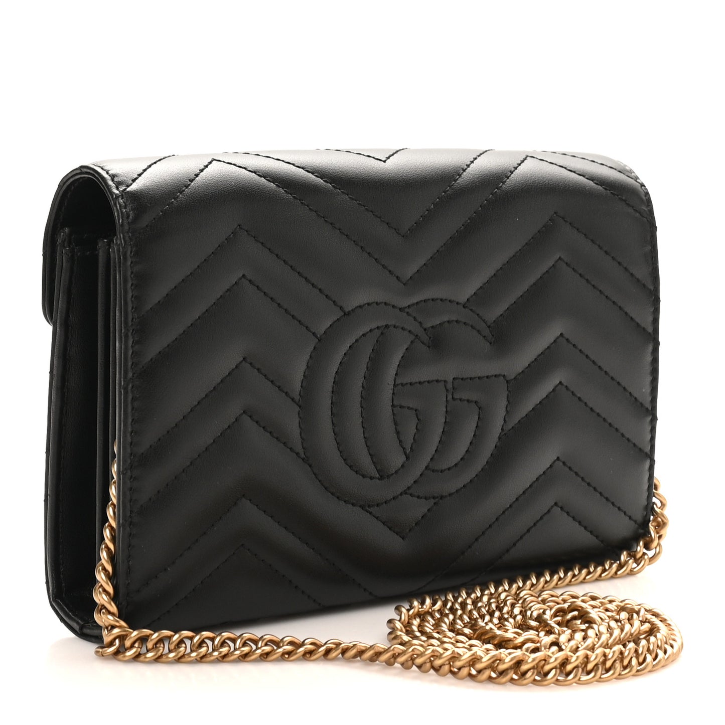 Calfskin Matelasse GG Marmont Chain Wallet Black