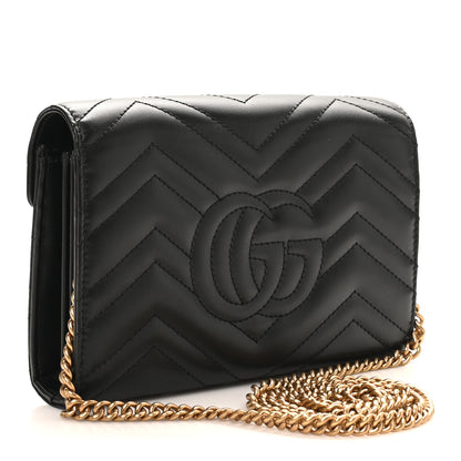 Gucci Calfskin Matelasse GG Marmont Chain Wallet Black 3 of 10