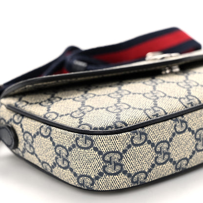 Gucci GG Supreme Monogram Textured Dollar Calfskin Web Mini Ophidia Envelope Shoulder Bag Beige Blue 8 of 10