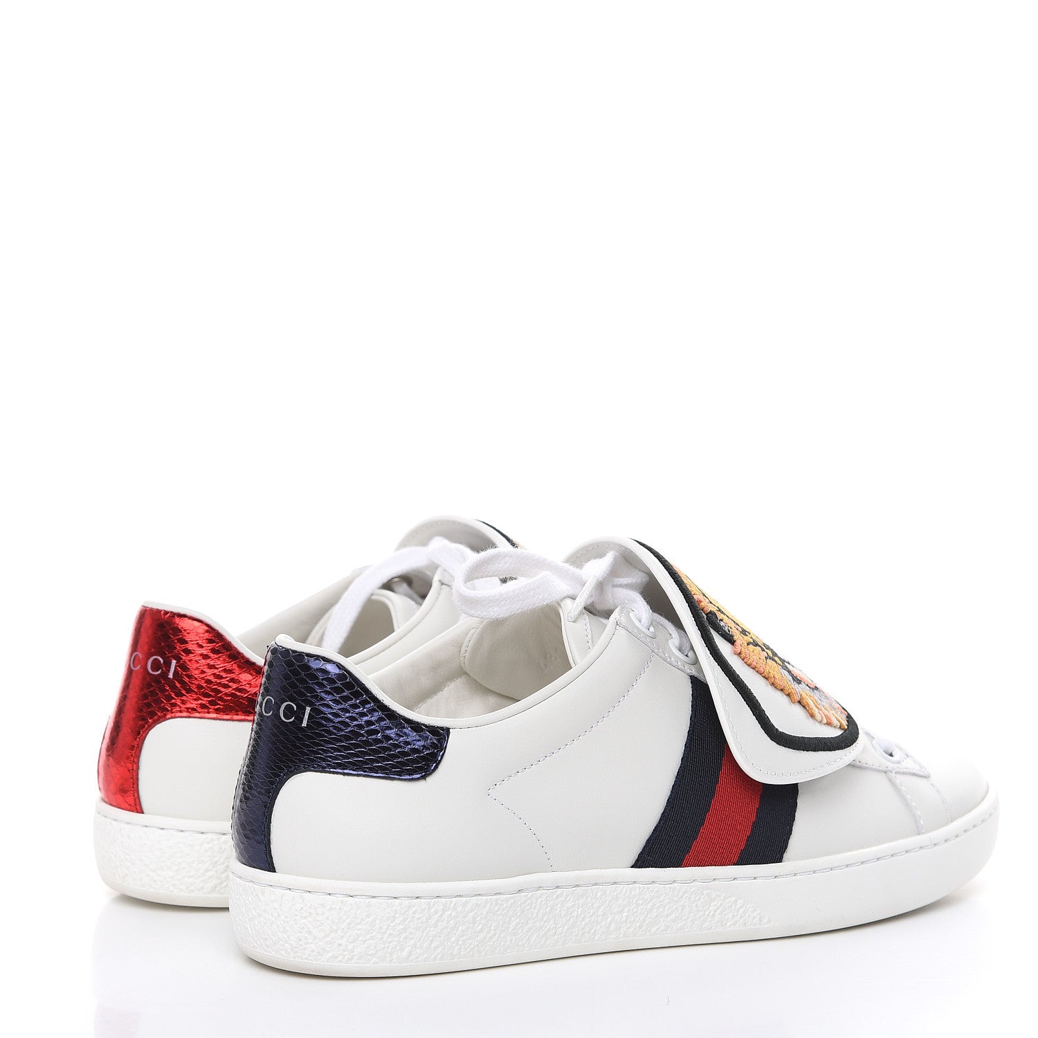 Gucci Calfskin Web Tiger Embroidered Womens Ace Sneakers 34.5 White 4 of 8