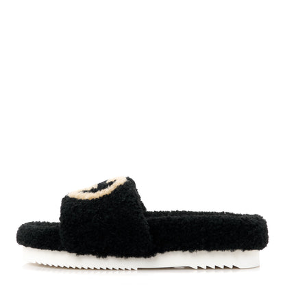 Gucci Shearling Womens Eileen Slide Sandals 39 Black Butterscotch 1 of 9