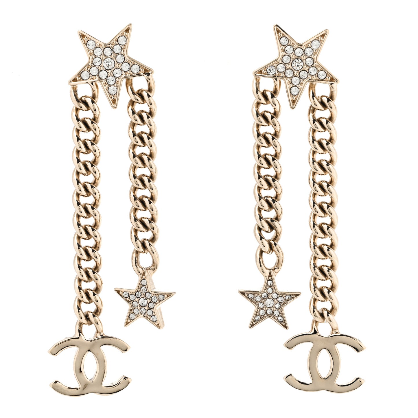Crystal CC Star Chain Drop Earrings Gold