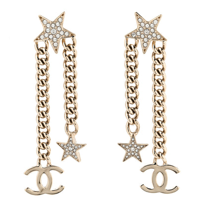 Chanel Crystal CC Star Chain Drop Earrings Gold 1 of 5