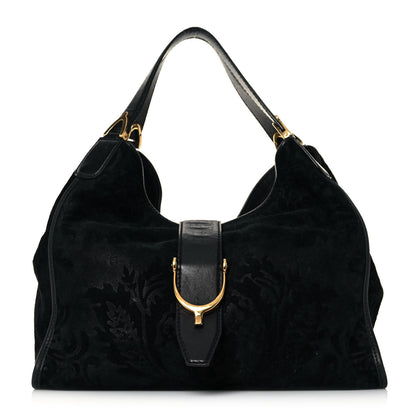 Gucci Nubuck Brocade Medium Soft Stirrup Shoulder Bag Black 1 of 18