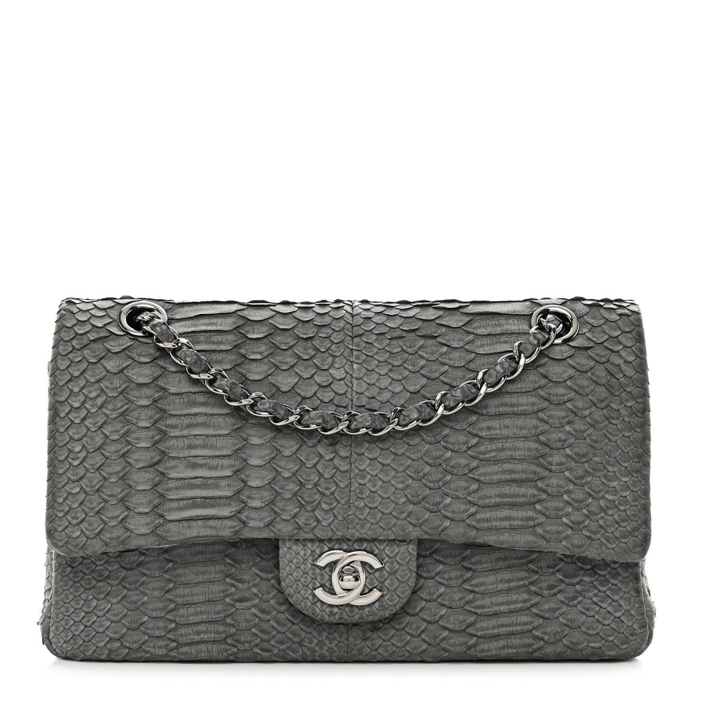Snakeskin Medium Double Flap Grey