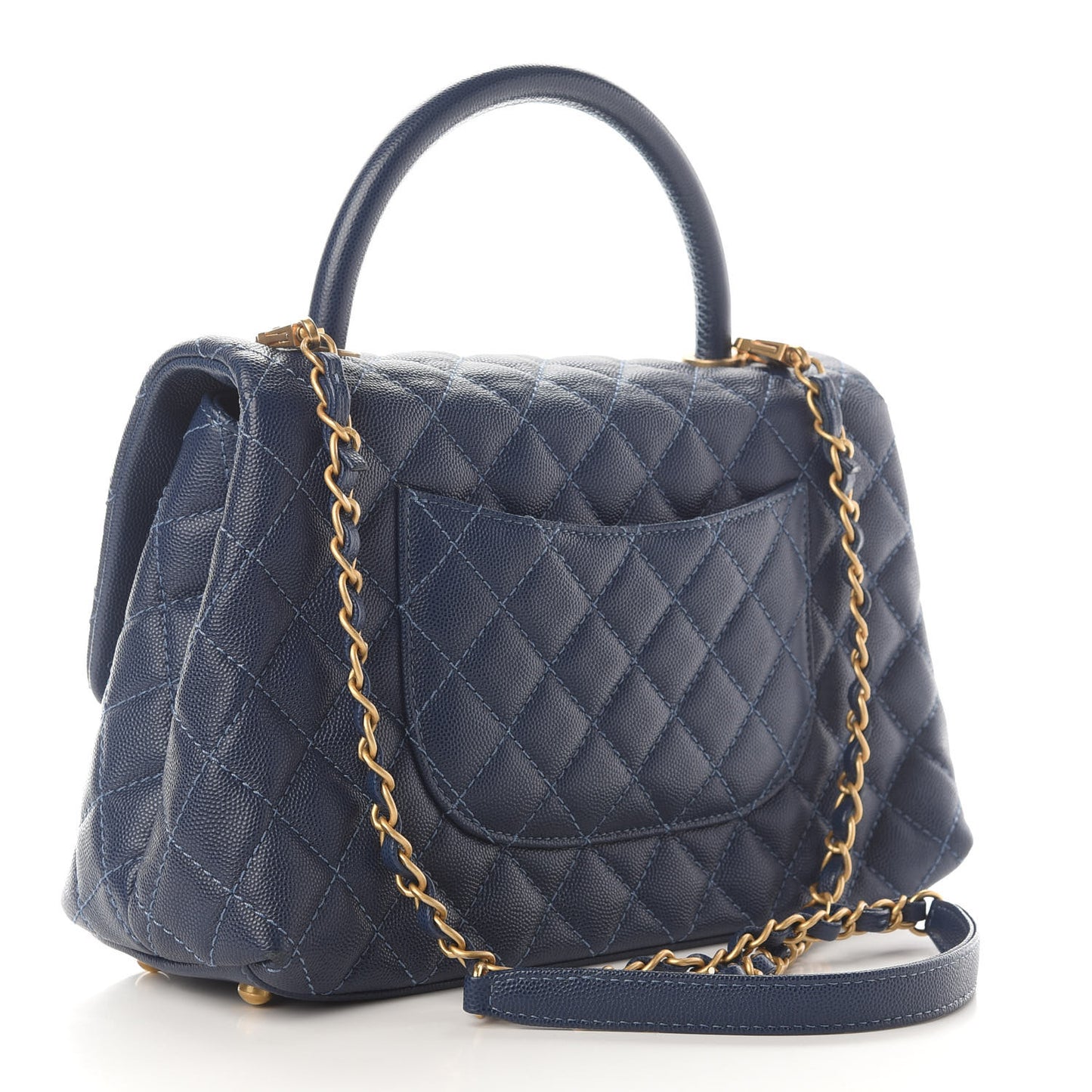 Caviar Quilted Small Coco Handle Flap Blue