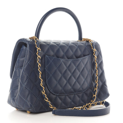 Chanel Caviar Quilted Small Coco Handle Flap Blue 3 of 14