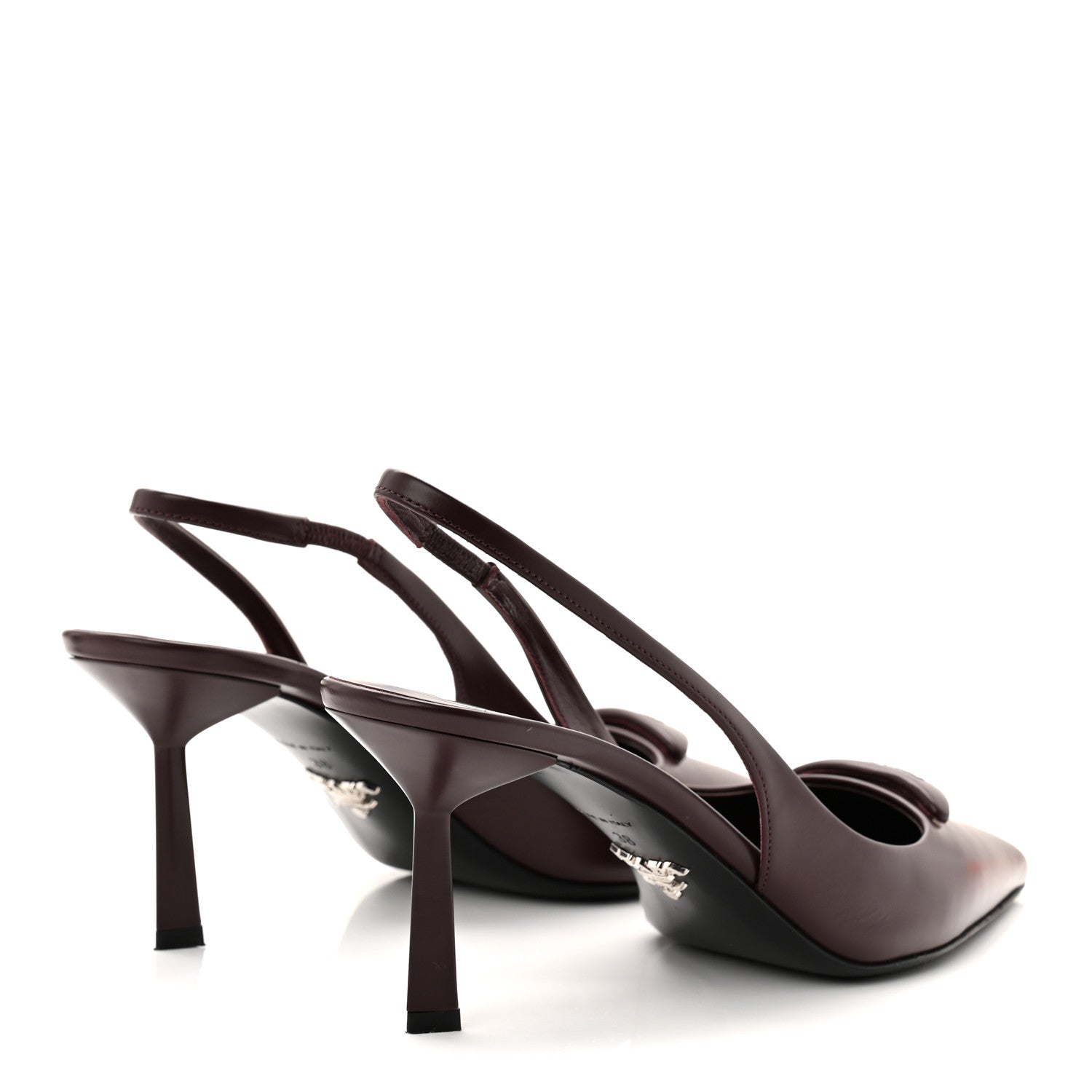 Prada Spazzolato Padded Triangle Logo Pointed Toe Slingback Pumps 38 Burgundy 4 of 9